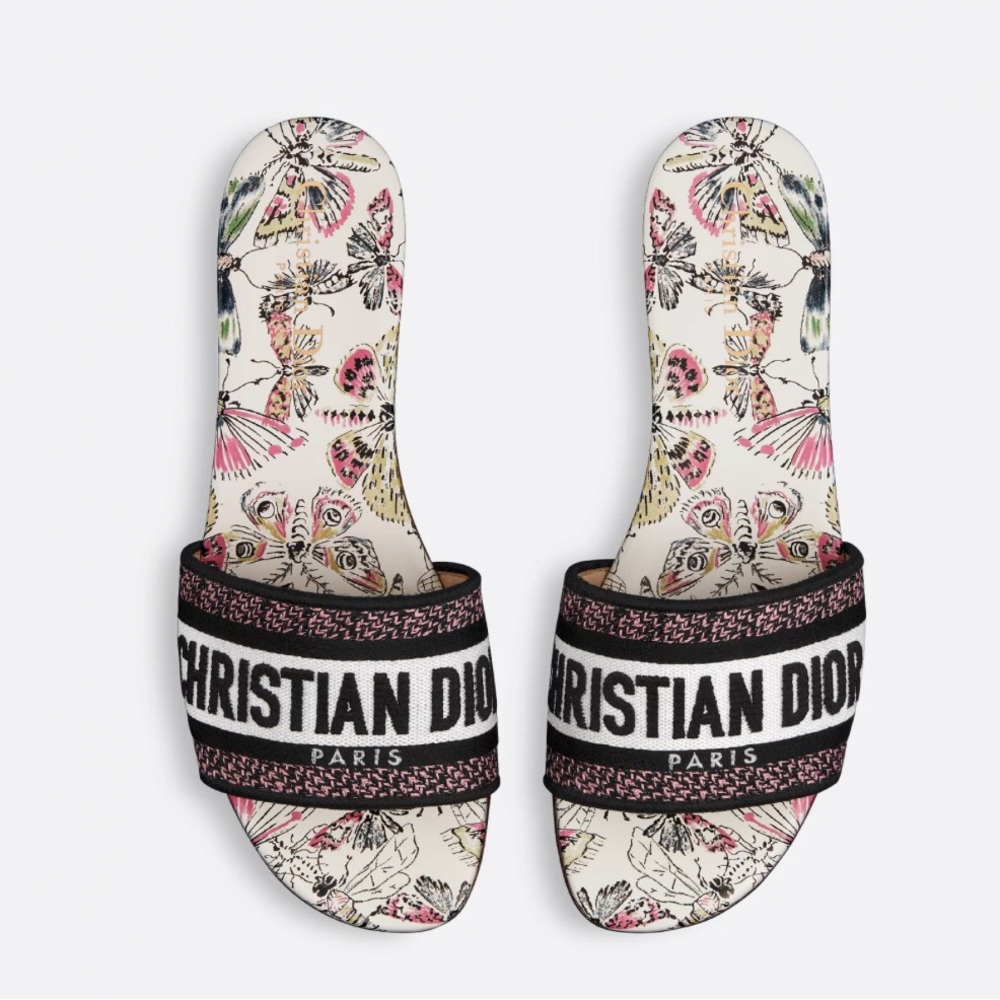 Dior Black and White Sandals with Floral Design